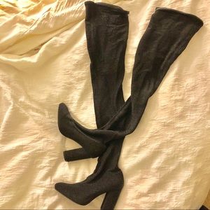 Black glitter thigh high boots